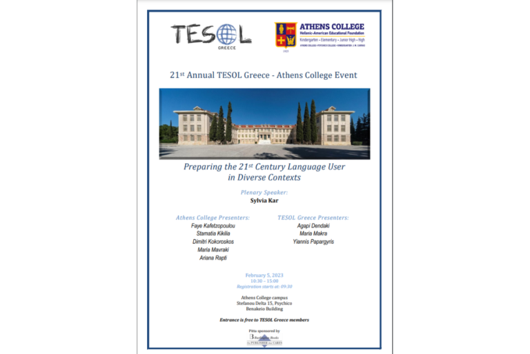 Read more about the article Join us at the 21st Annual TESOL Greece – Athens College Event “Preparing the 21st Century Language User in Diverse Contexts”
