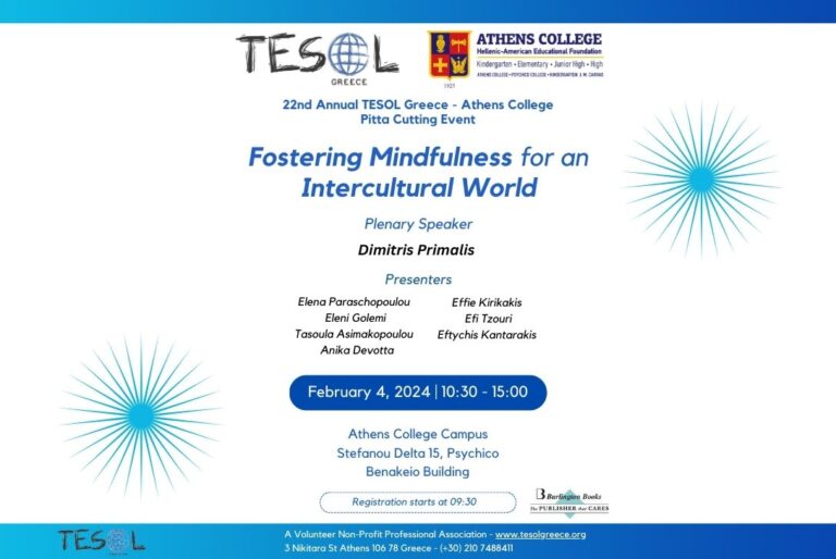Read more about the article Join us at the 22nd Annual TESOL Greece – Athens College Event “Fostering Mindfulness for an Intercultural World”
